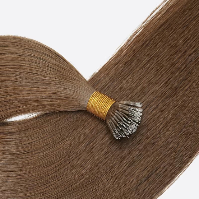 Wholesale 100% Virgin Remy Human Hair Nano Ring Hair Extension with 10-30 Inch Length and Dyeable Pre-Bonded Style