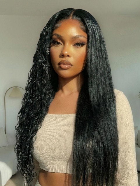 UNice 13x4 Lace Frontal Human Hair Wig with 150% Density and Wet and Wavy 2-in-1 Water Wave