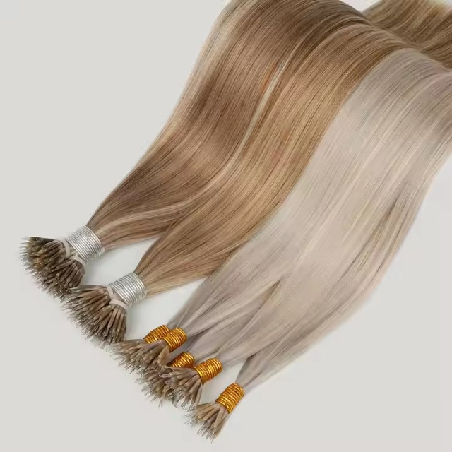 100% Virgin Remy Human Hair Nano Ring Hair Extension with 10-30 Inch Length and Dyeable Pre-Bonded Hair Extension