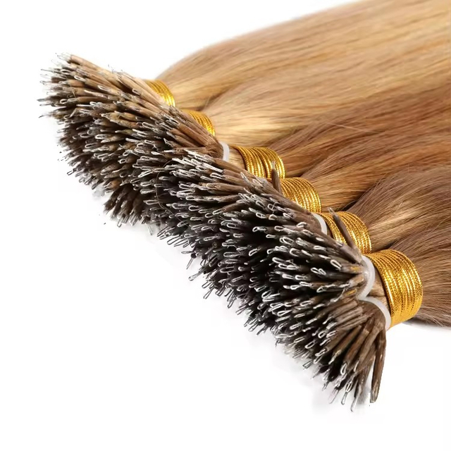 100% Virgin Remy Human Hair Nano Ring Hair Extension with 10-30 Inch Length and Dyeable Micro Beads