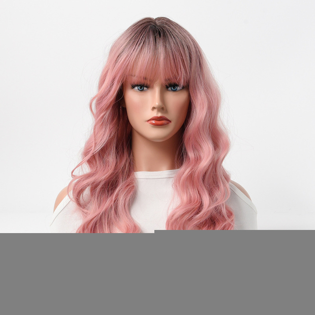 High Temperature Fiber Long Curly Pink Synthetic Hair Wig for Cosplay and Parties