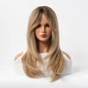 Soft Silk Blonde Medium Length Full Head Wig with Center Parted Bangs for Women