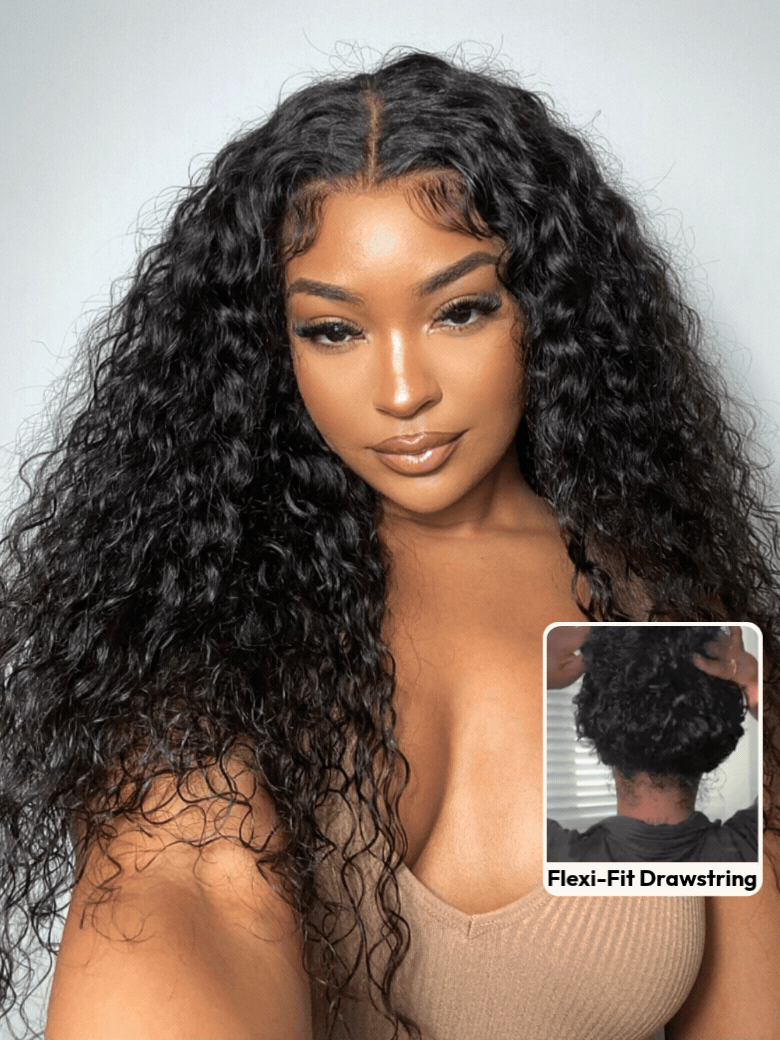 UNice 7x5 Bye-Bye Slip & 13x4 Pre-Everything Curly Texture Premium Human Hair Drawstring Wig With Finger Coil Ends